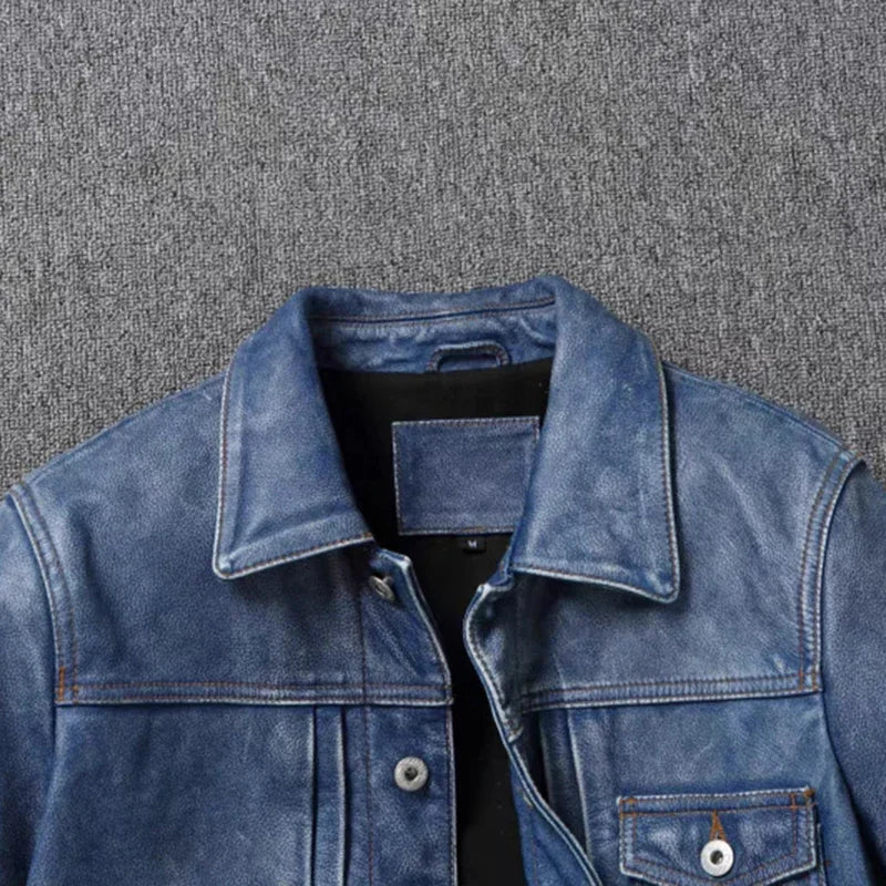 Veste homme en cuir d’agneau, col à revers – CLEVI Paris