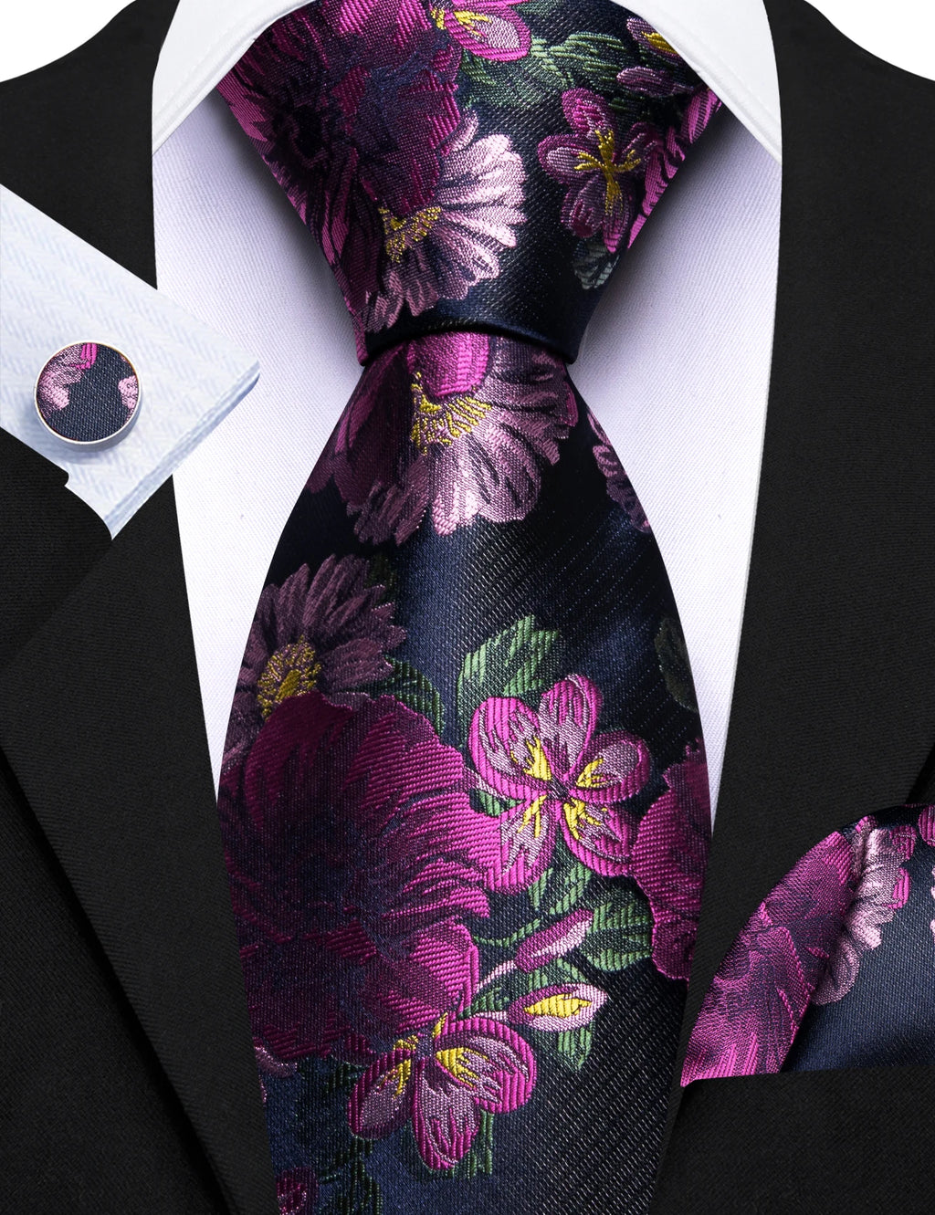 Ensemble cravate homme 3 pièces jacquard floral – CLEVI Paris