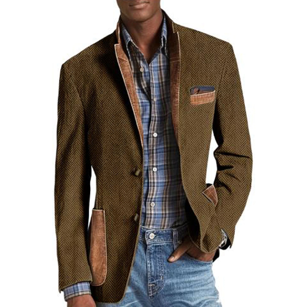 Blazer homme à chevrons avec détails façon daim – CLEVI Paris