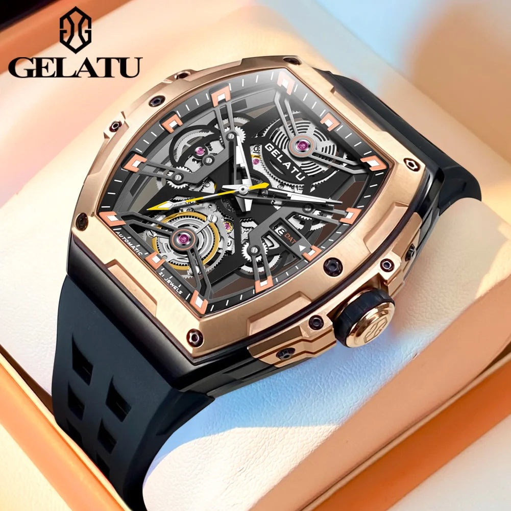 GELATU 6012 Montre Homme Automatique Squelette Saphir Anti-Magnétique 50M – CLEVI Paris