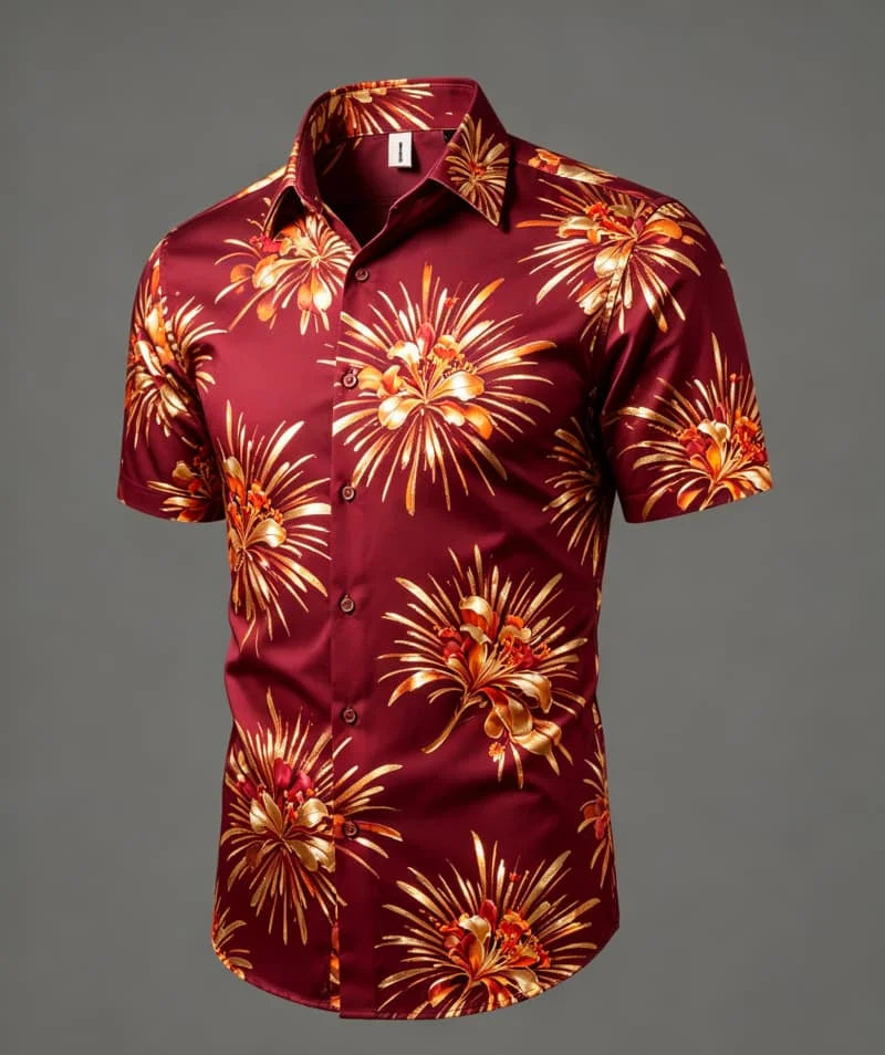 Chemise Homme Florale Métallisée à Manches Courtes – CLEVI Paris
