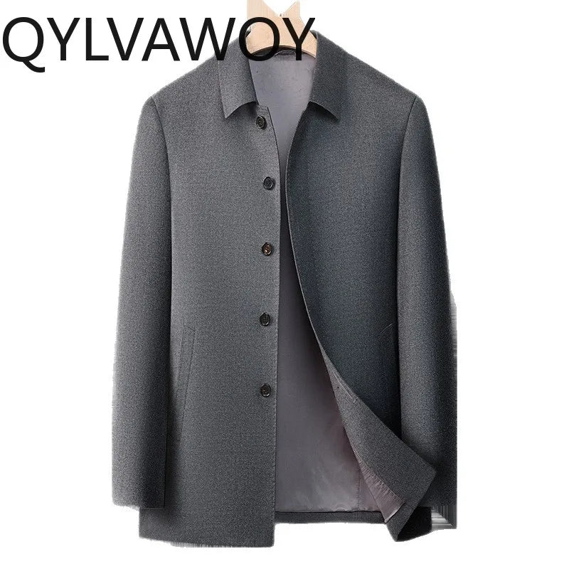 Manteau homme gris en laine à col rabattu – CLEVI Paris