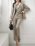 Tailleur 3 Pièces Femme Satin Slim Blazer Gilet Pantalon Col V Bureau – CLEVI Paris