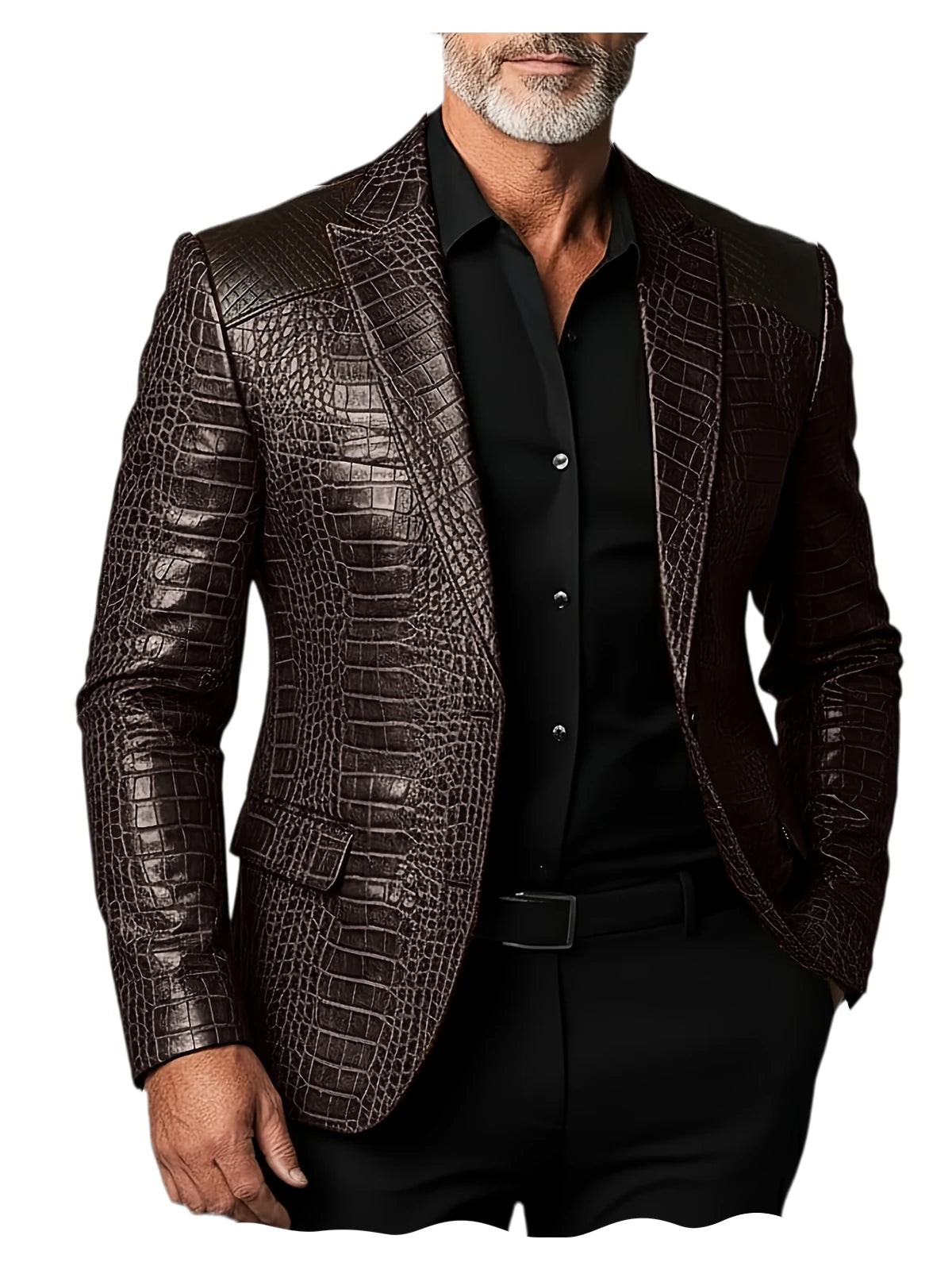 Veste homme en cuir PU crocodile patchwork – CLEVI Paris