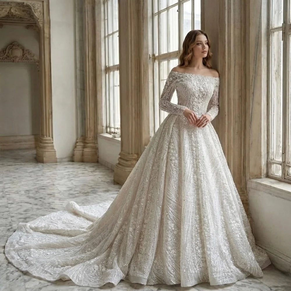 Robe de mariée trapèze en crêpe perlé – CLEVI Paris