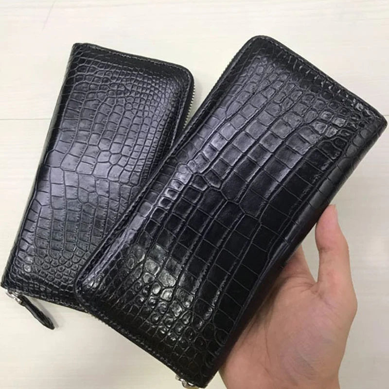 Portefeuille Long Homme Cuir Crocodile Véritable Motif Alligator – CLEVI Paris