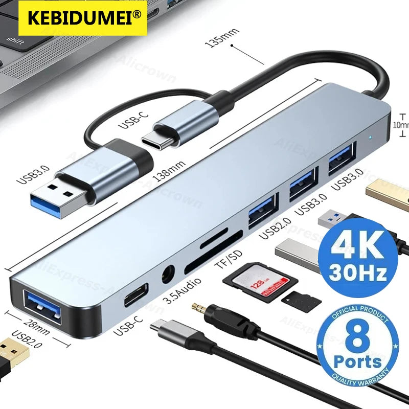 Hub USB-C Multiport 4/5/7/8-en-2 USB 3.0 5 Gbps – CLEVI Paris