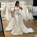 Robe de mariée sirène en dentelle épaules dénudées – CLEVI Paris