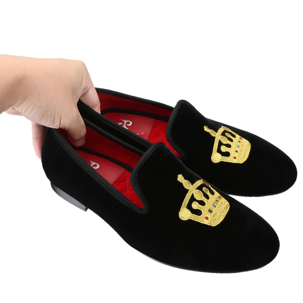 Loafers Velours Broderie Couronne Homme – CLEVI Paris