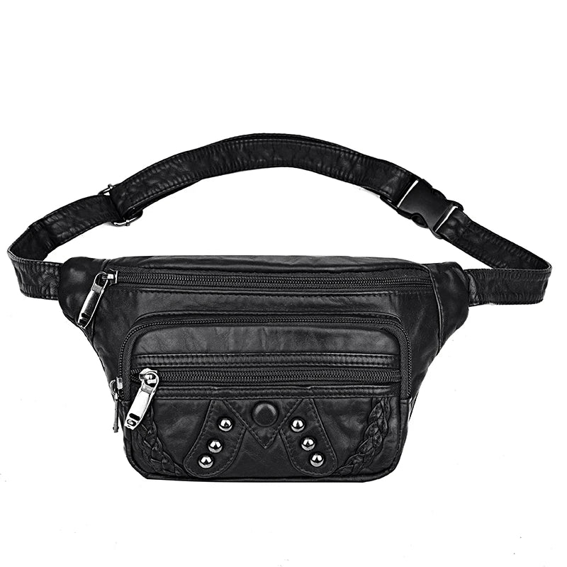 Sac Banane PU Rivets Femme Retro Poitrine Bandoulière 2025 – CLEVI Paris
