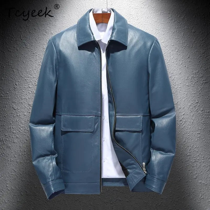 Blouson homme en cuir de vachette à rabats – CLEVI Paris
