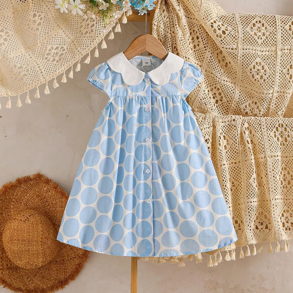 Robe été fille en coton à pois et col Claudine – CLEVI Paris