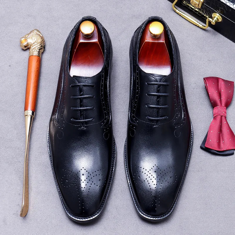Oxford Cuir de Vache Sculpté Style Britannique Homme Imperméable Rehaussant Mariage Bureau – CLEVI Paris