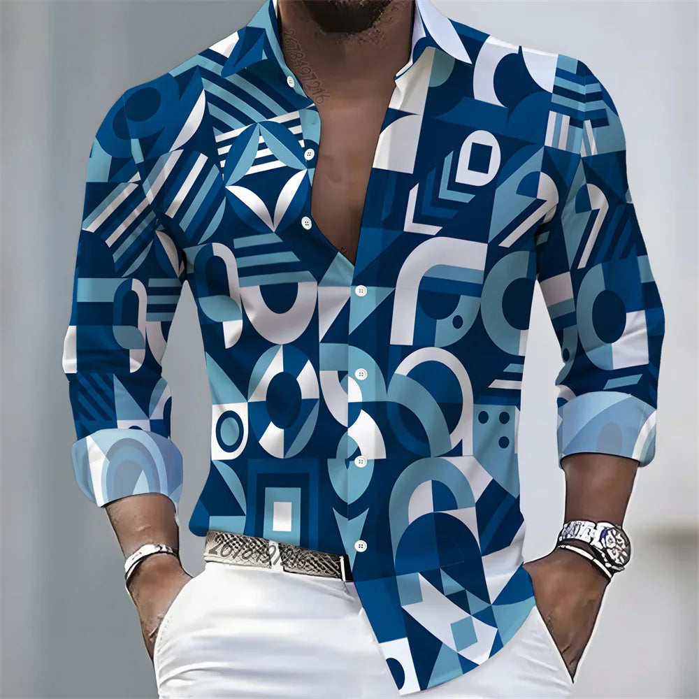 Chemise Homme Color Block à Manches Longues – CLEVI Paris