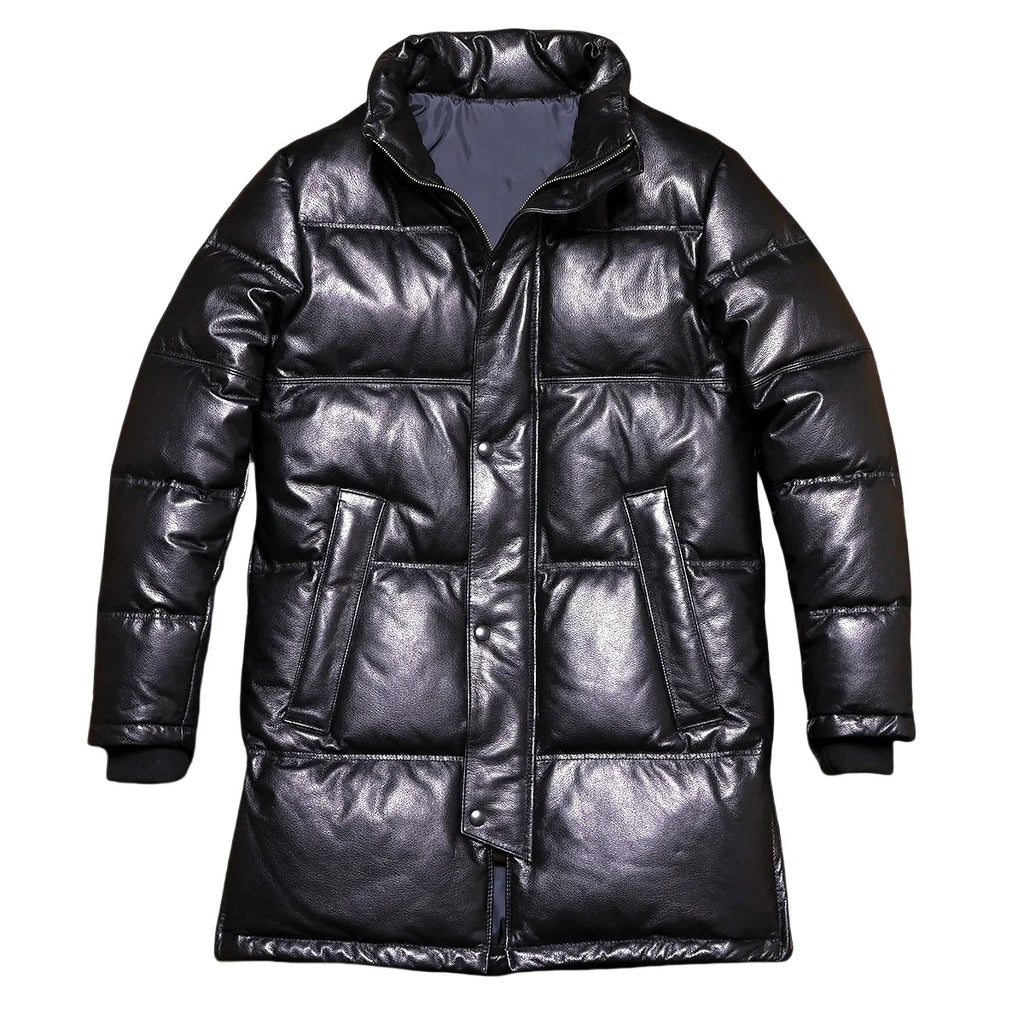 Manteau long homme en cuir de vache noir – CLEVI Paris