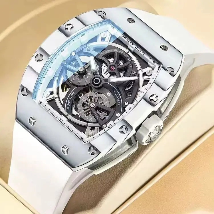 Montre Homme Automatique Squelette Tonneau Fibre de Carbone Lumineux Bonest Gatti BG9004 – CLEVI Paris