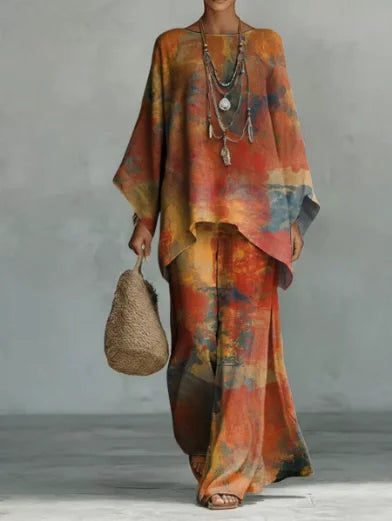 Ensemble femme bohème imprimé haut et pantalon – CLEVI Paris