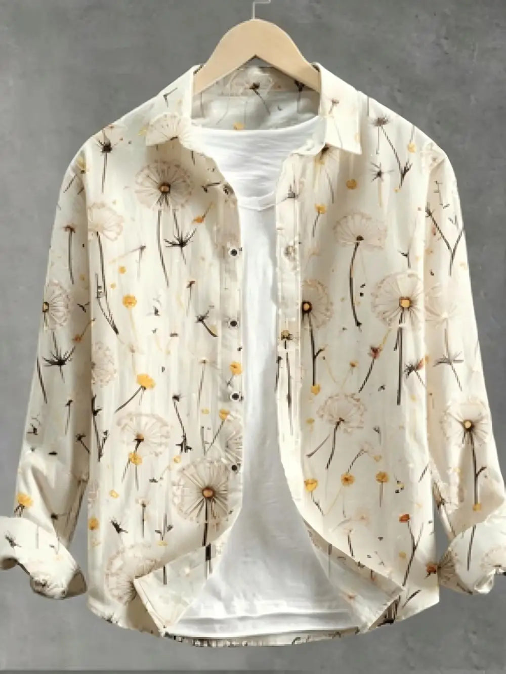 Chemise homme en lin motif pissenlit – CLEVI Paris