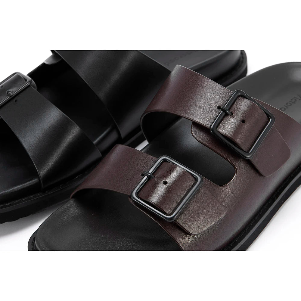 Sandales Homme Cuir de Veau Véritable – Boucle, Antidérapantes, Style Birkenstock | Noir ou Café