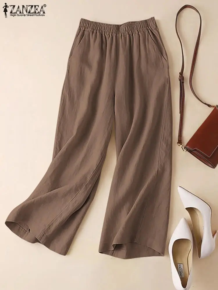 Pantalon Palazzo Femme Coton Taille Élastique Jambe Large Casual Bohème Toutes Saisons – CLEVI Paris