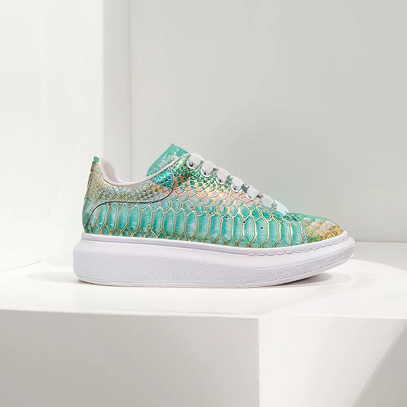Sneakers basses homme vertes à plateforme – CLEVI Paris