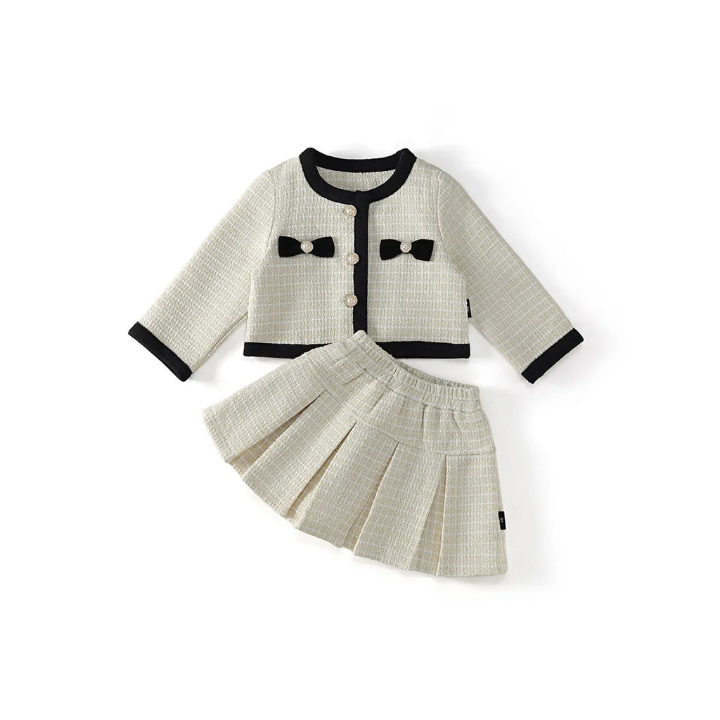 Ensemble fille beige veste et jupe plissée – CLEVI Paris