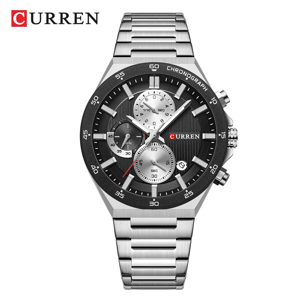 Montre Quartz Homme CURREN CR8481 – Chronographe 43mm, Acier Inoxydable & Aiguilles Lumineuses
