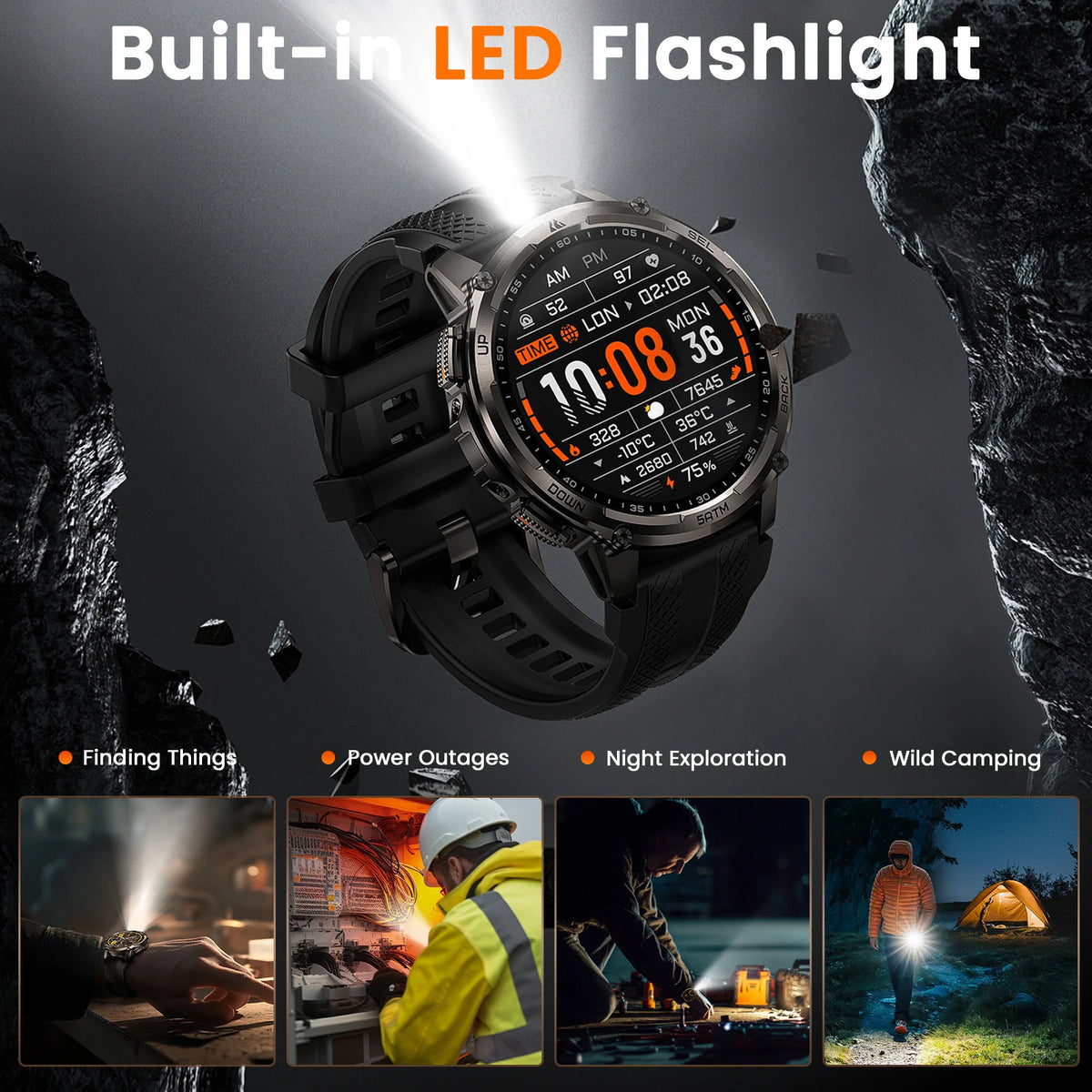 Montre KOSPET TANK T4C GPS et lampe LED – CLEVI Paris