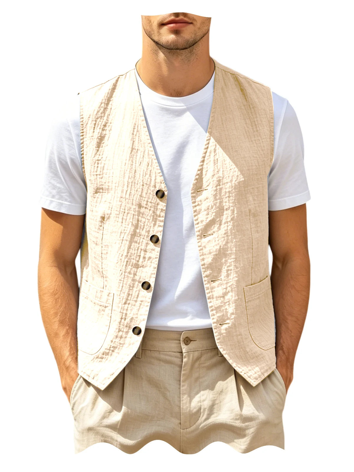 Gilet homme en lin col V – CLEVI Paris