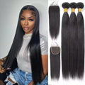 3 Bundles Cheveux Humains Lisses Brésiliens avec Closure HD 4x4 – CLEVI Paris