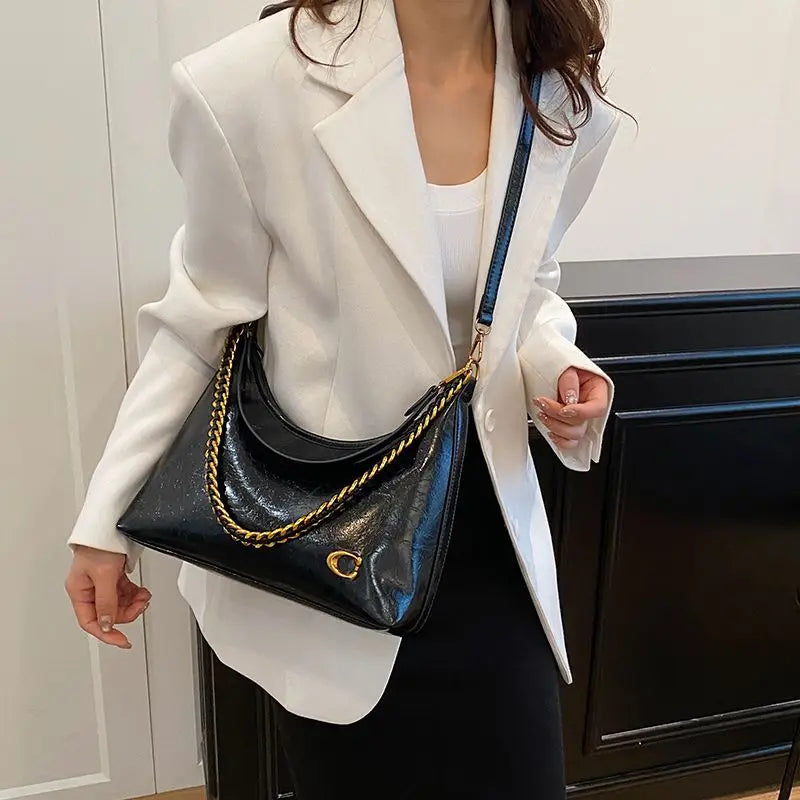 Sac Bandoulière Cuir Ciré Vintage Femme Chaîne Grande Capacité – CLEVI Paris