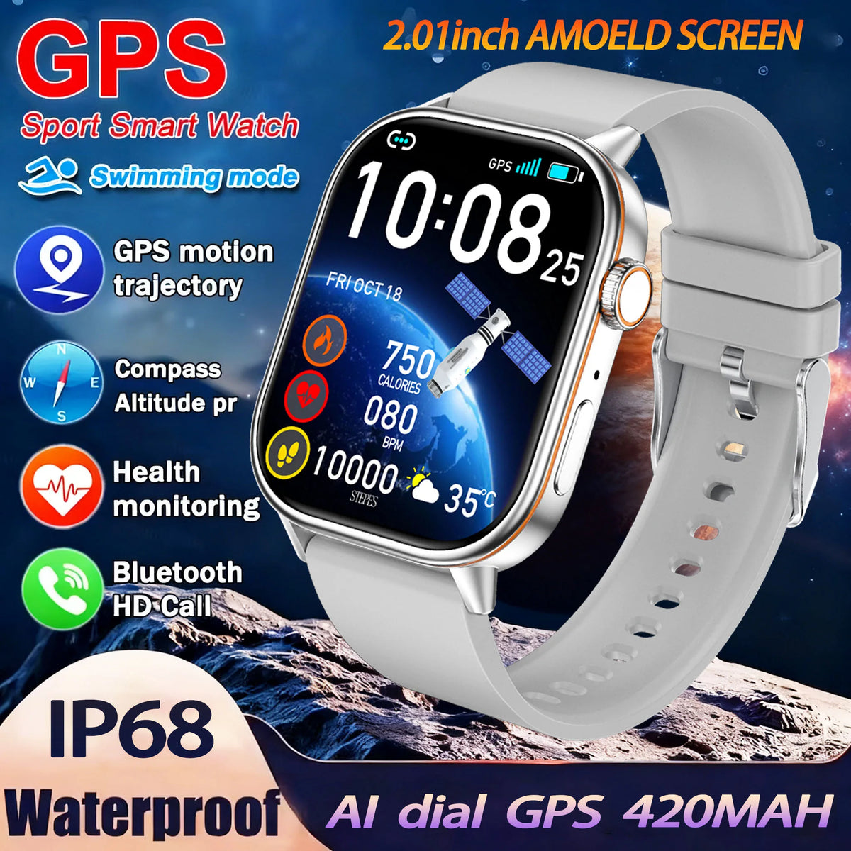 Montre GPS QX17 AMOLED 2,01″ sport – CLEVI Paris