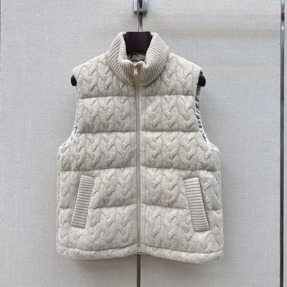 Gilet matelassé femme à maille torsadée – CLEVI Paris