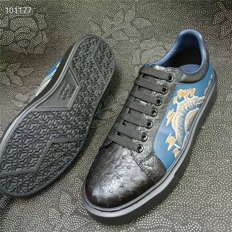 Sneakers Cuir Autruche Broderie Homme Noir – CLEVI Paris
