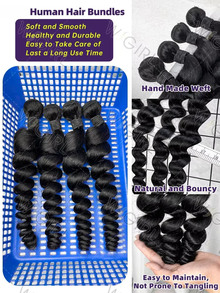 Extensions Loose Wave Cheveux Humains Bruts – Virgin & Remy Hair 12A – Bundles 1/3/4 Pcs 18-34 Pouces – CLEVI Paris