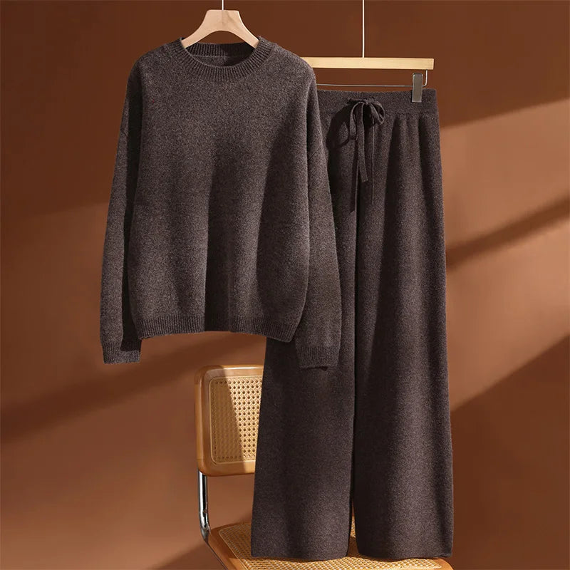 Ensemble femme laine mérinos pull col rond – CLEVI Paris