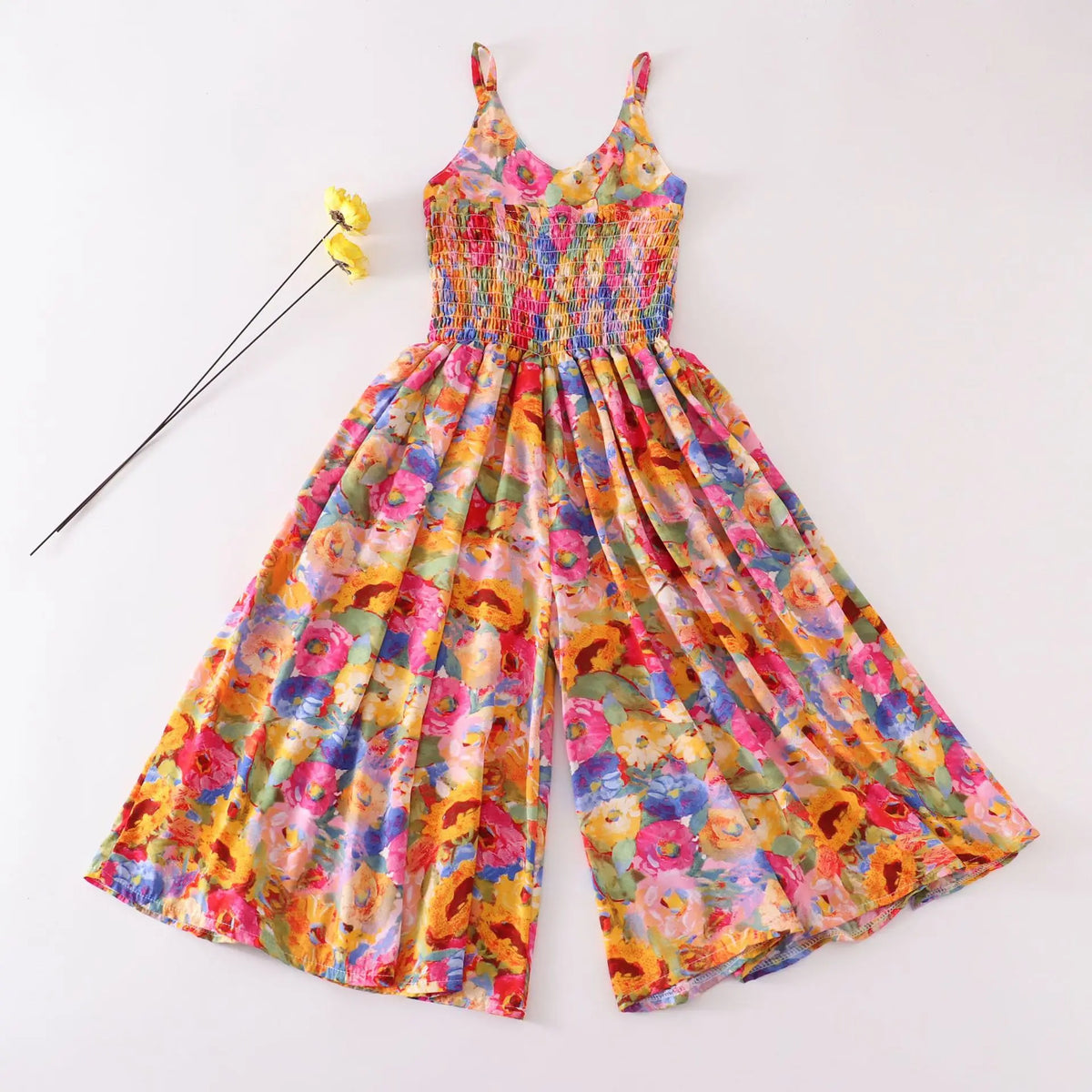 Robe longue fille imprimée à fines bretelles – CLEVI Paris
