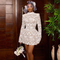 Robe de mariée courte col haut dentelle perlée – CLEVI Paris