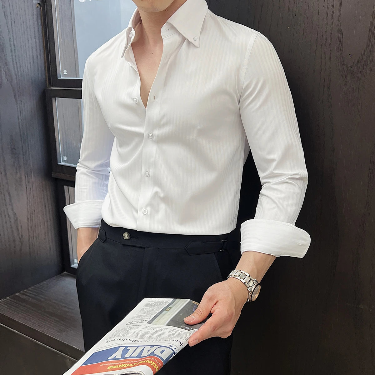 Chemise homme rayée, col rabattu – CLEVI Paris