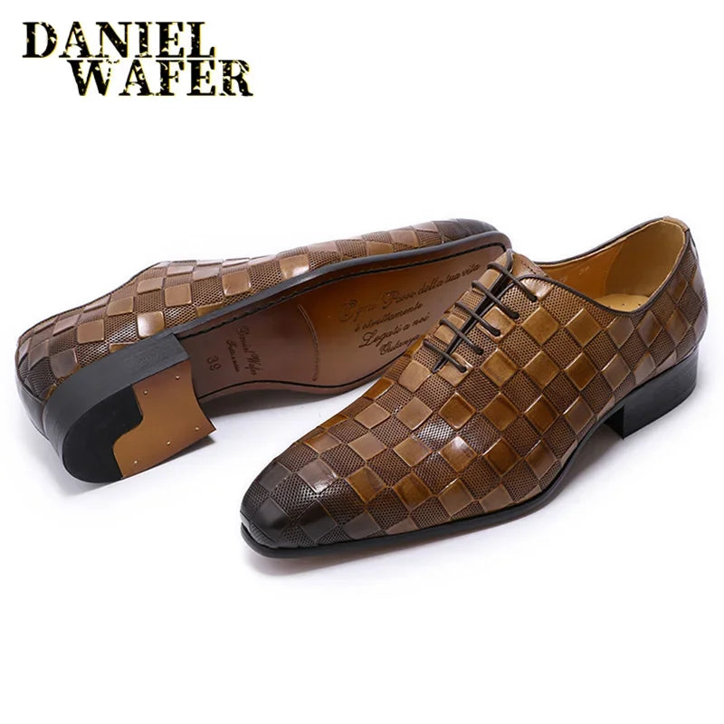 Oxford homme en cuir à lacets, motif carreaux – CLEVI Paris