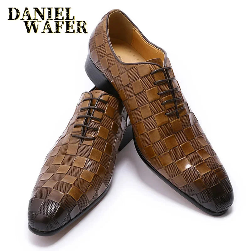 Oxford homme en cuir à lacets, motif carreaux – CLEVI Paris