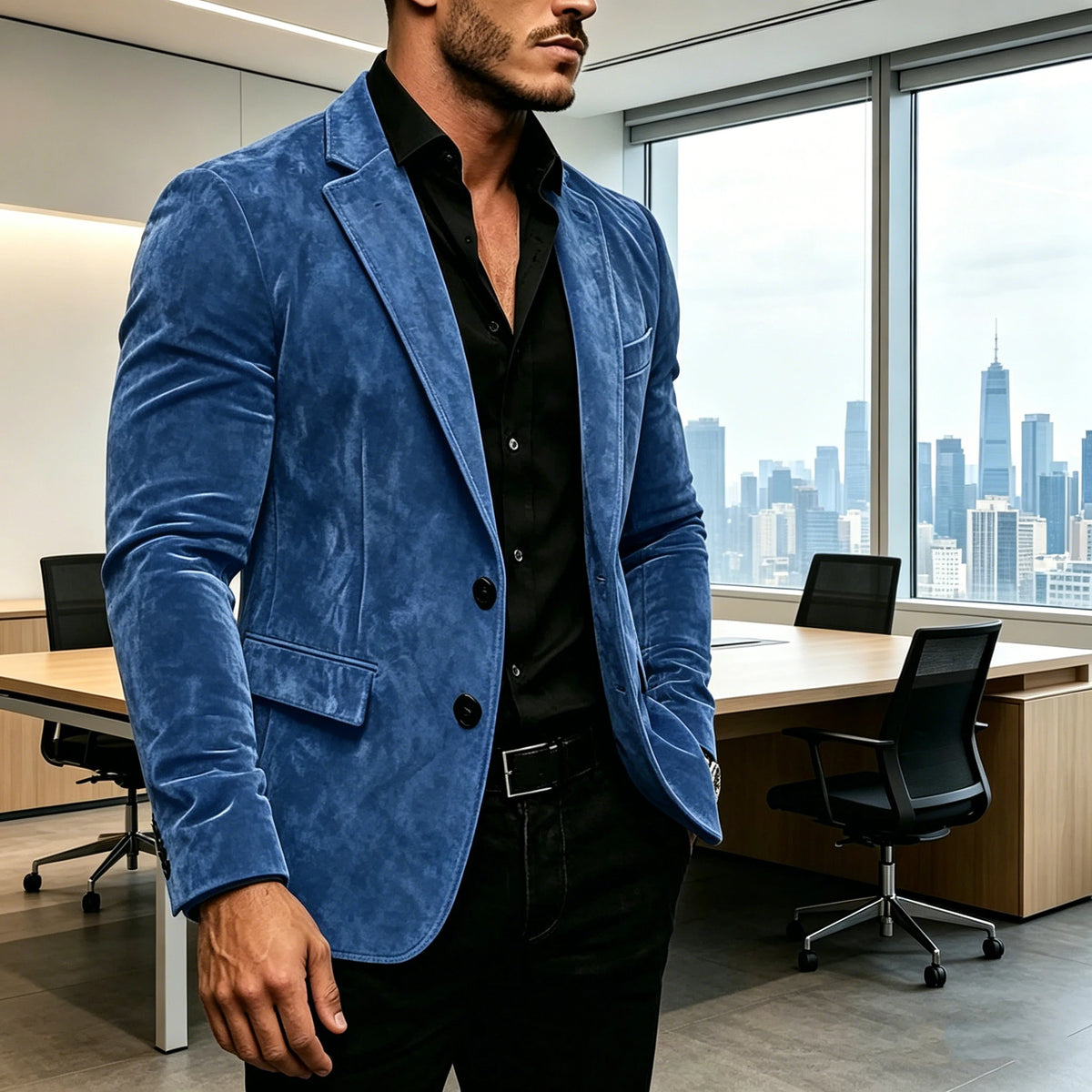 Blazer en daim vintage pour homme, coupe ajustée, 2 boutons, revers cranté, veste de costume décontractée, smoking formel pour affaires, mariage, fête, usage quotidien