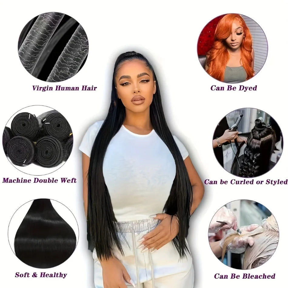 Extensions Straight Cheveux Brésiliens Remy Hair – Bundles 1/3/4 Pcs – CLEVI Paris