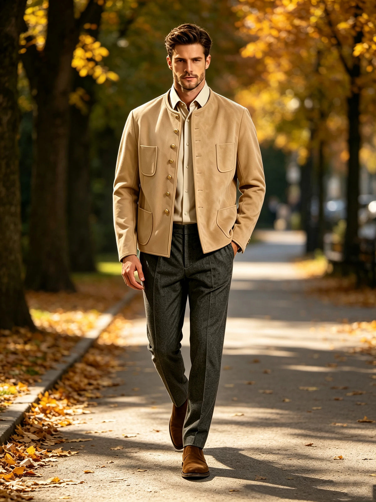 Veste homme vintage en suédine à col montant – CLEVI Paris