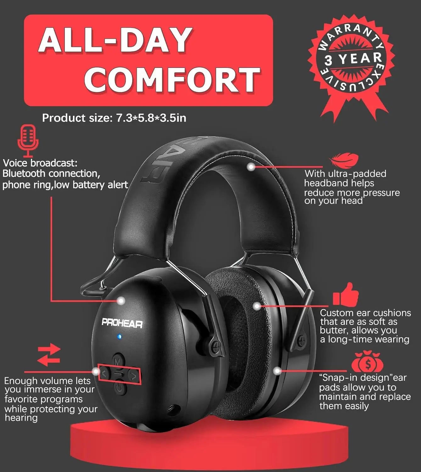 Casque Anti-Bruit PROHEAR Bluetooth 5.0 NRR 25dB 40h – CLEVI Paris
