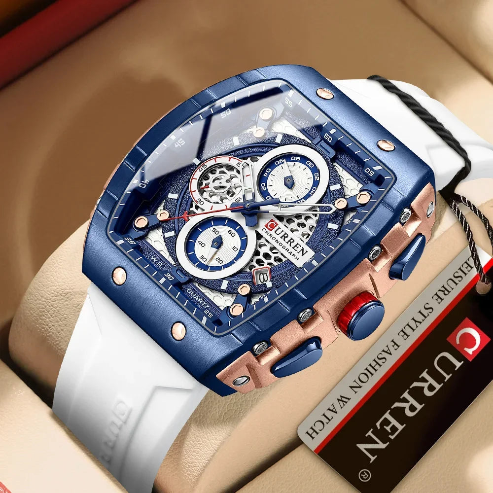 CURREN 8442 Montre Homme Quartz Carrée Chronographe Silicone Lumineux 30M – CLEVI Paris