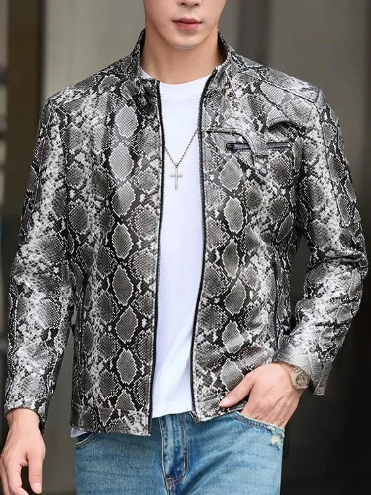 Blouson homme en cuir motif serpent – CLEVI Paris