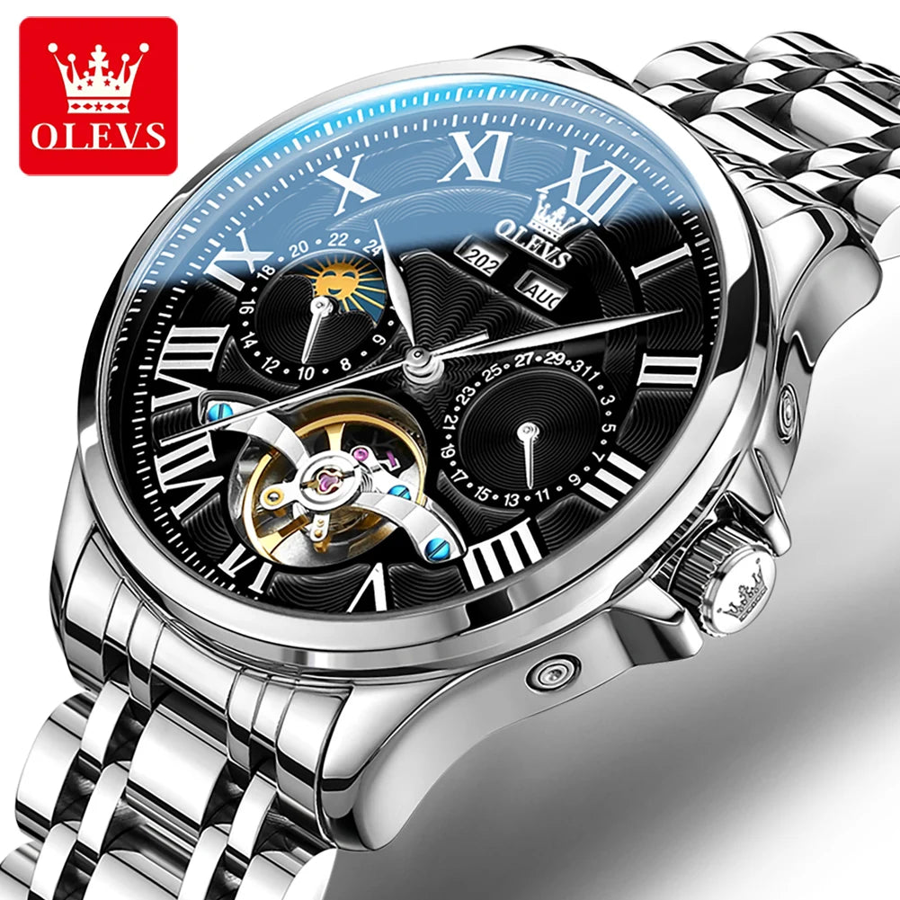 OLEVS 7013 Montre Homme Automatique Phases de Lune Chiffres Romains – CLEVI Paris