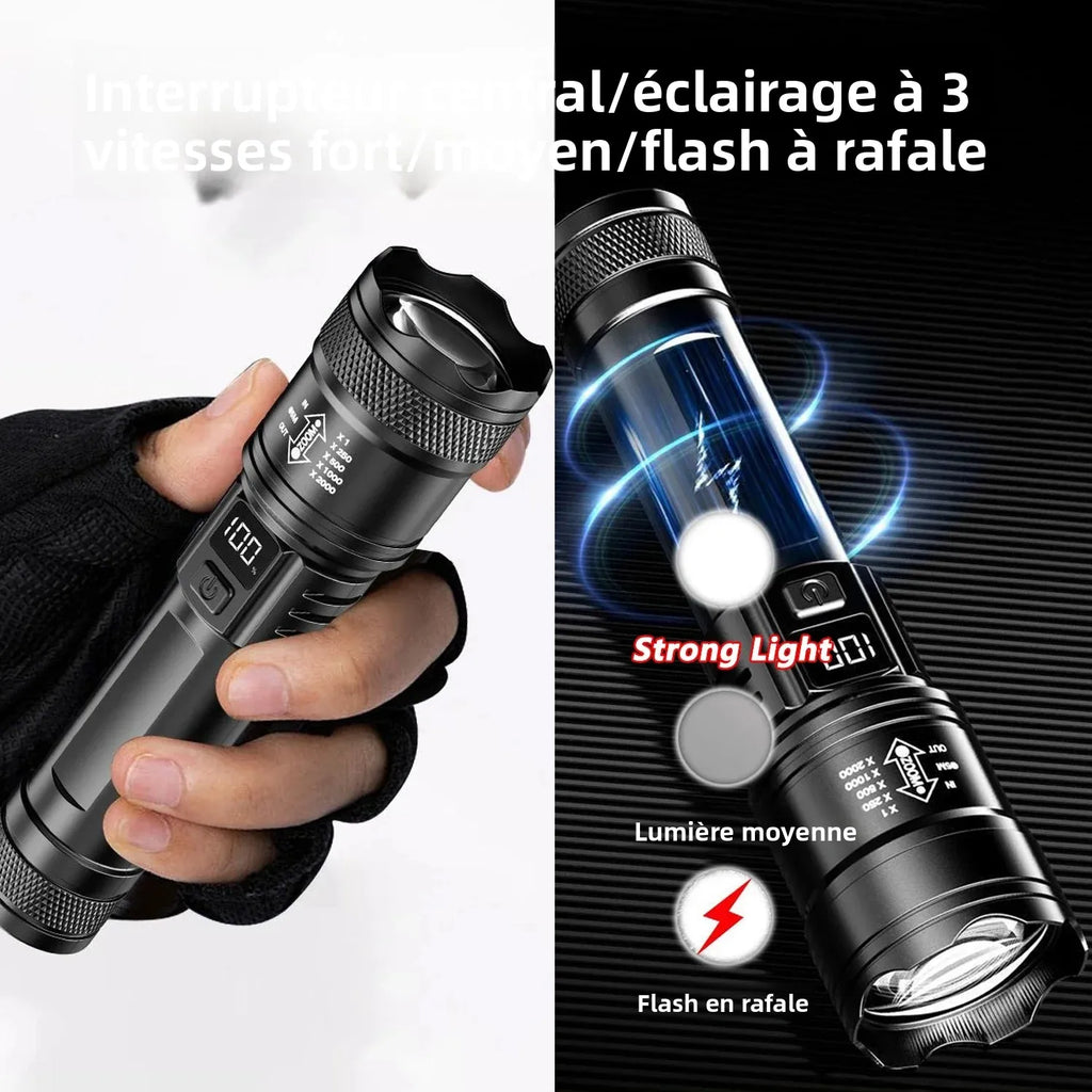 Lampe Torche LED 2000 Lumens Zoom Tactique Rechargeable USB-C – CLEVI Paris