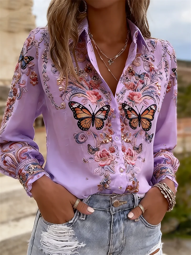 Chemise Femme Florale 3D à Col Imprimé – CLEVI Paris